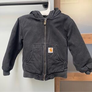 Kids Carhartt Black Canvas Hooded Utility Coat, Size 4-5